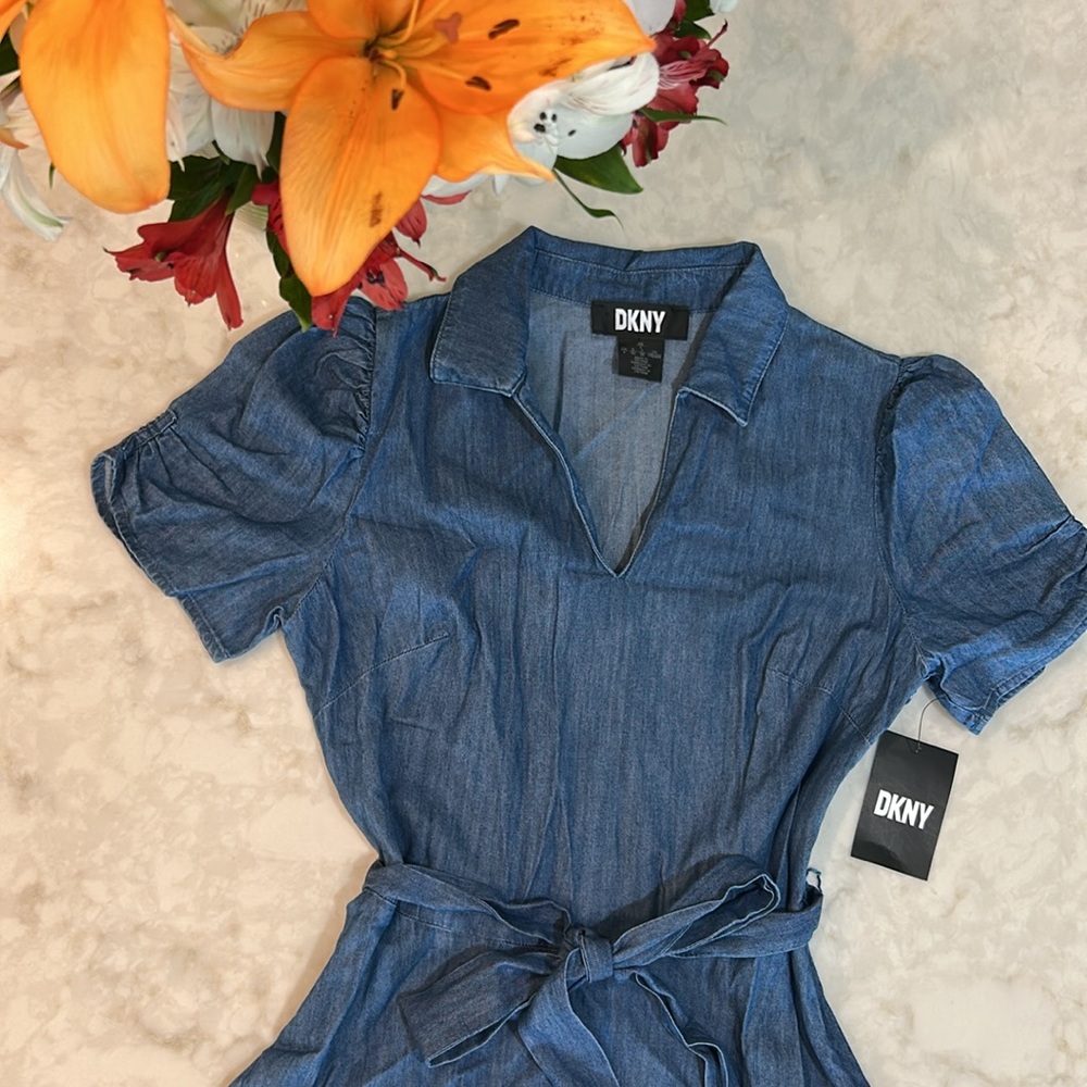 NWT DKNY Women's Ruched-Sleeve Belted Shirtdress - Picture 4 of 15